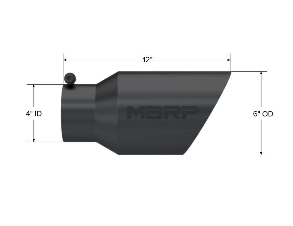 MBRP Exhaust Tip 4-Inch Inlet 6-Inch Outlet 12-Inch Length Dual Wall Black Coated Universal Fit