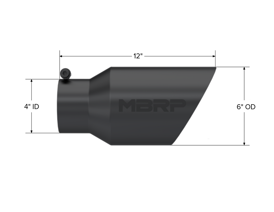 MBRP Exhaust Tip 4-Inch Inlet 6-Inch Outlet 12-Inch Length Dual Wall Black Coated Universal Fit