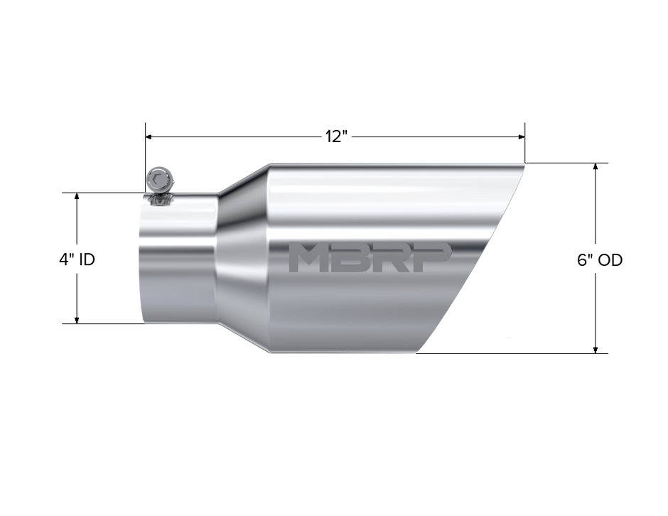MBRP Exhaust Tip 4-Inch Inlet 6-Inch Outlet 12-Inch Length Dual Wall T304 Stainless Steel Universal Fit