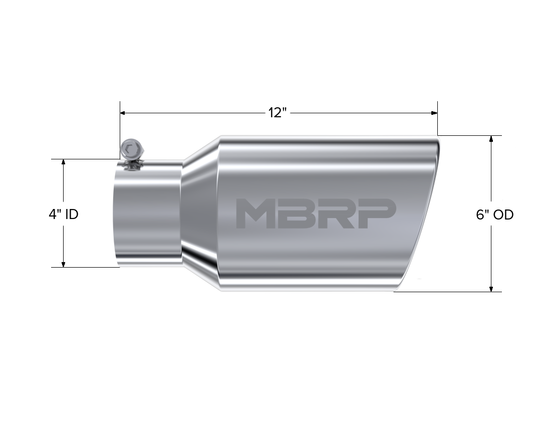 MBRP Exhaust Tip 4-Inch Inlet 6-Inch Outlet 12-Inch Length Rolled End T304 Stainless Steel Universal Fit