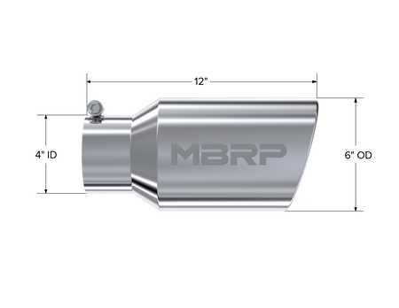 MBRP Exhaust Tip 4-Inch Inlet 6-Inch Outlet 12-Inch Length Rolled End T304 Stainless Steel Universal Fit