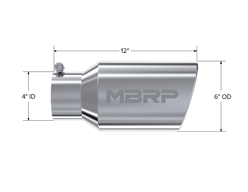 MBRP Exhaust Tip 4-Inch Inlet 6-Inch Outlet 12-Inch Length Rolled End T304 Stainless Steel Universal Fit