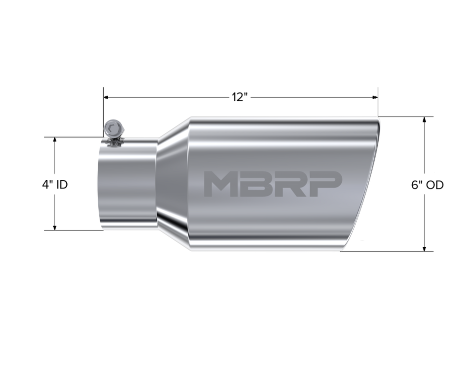 MBRP Exhaust Tip 4-Inch Inlet 6-Inch Outlet 12-Inch Length Rolled End T304 Stainless Steel Universal Fit