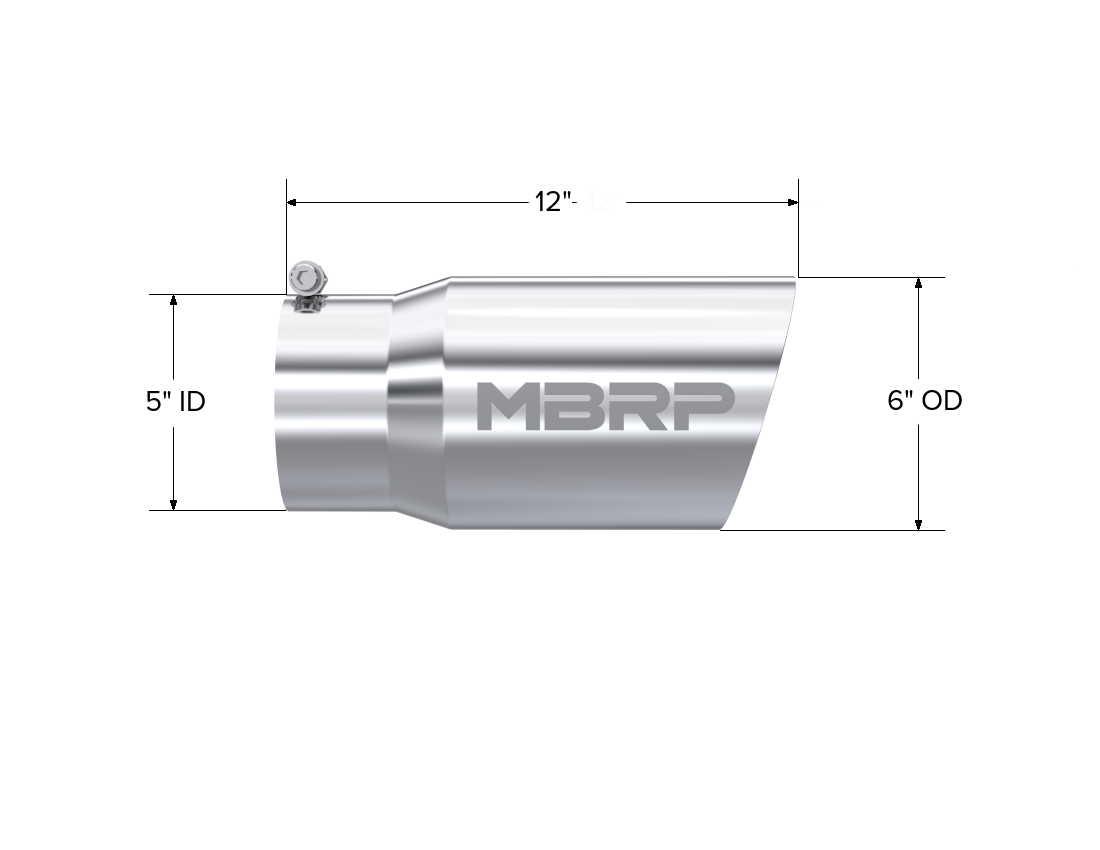 MBRP Exhaust Tip 5-Inch Inlet 6-Inch Outlet 12-Inch Length Dual Wall T304 Stainless Steel Universal Fit