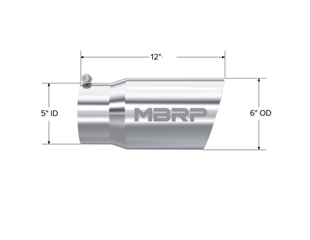 MBRP Exhaust Tip 5-Inch Inlet 6-Inch Outlet 12-Inch Length Dual Wall T304 Stainless Steel Universal Fit
