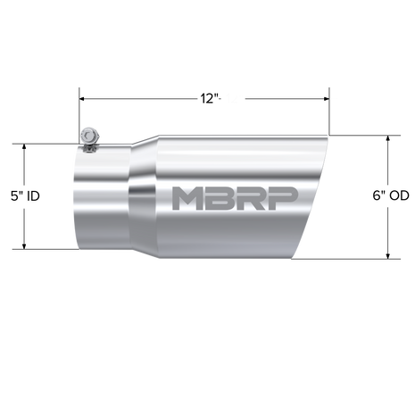 MBRP Exhaust Tip 5-Inch Inlet 6-Inch Outlet 12-Inch Length Dual Wall T304 Stainless Steel Universal Fit