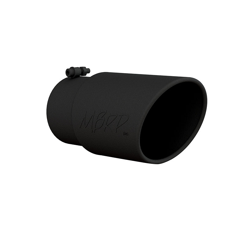 MBRP Exhaust Tip 5-Inch Inlet 6-Inch Outlet Rolled End Universal Fit Armor Black Exhaust Tip 6 Inch O.D. Angled Rolled End 5 Inch Inlet 12 Inch Length Black Coated