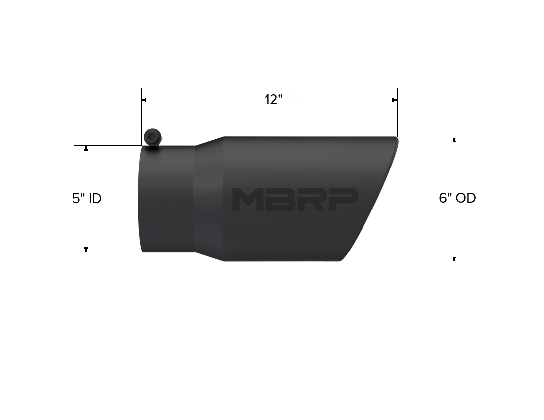 MBRP Exhaust Tip 5-Inch Inlet 6-Inch Outlet Rolled End Universal Fit Armor Black Exhaust Tip 6 Inch O.D. Angled Rolled End 5 Inch Inlet 12 Inch Length Black Coated