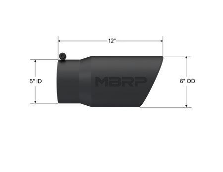 MBRP Exhaust Tip 5-Inch Inlet 6-Inch Outlet Rolled End Universal Fit Armor Black Exhaust Tip 6 Inch O.D. Angled Rolled End 5 Inch Inlet 12 Inch Length Black Coated