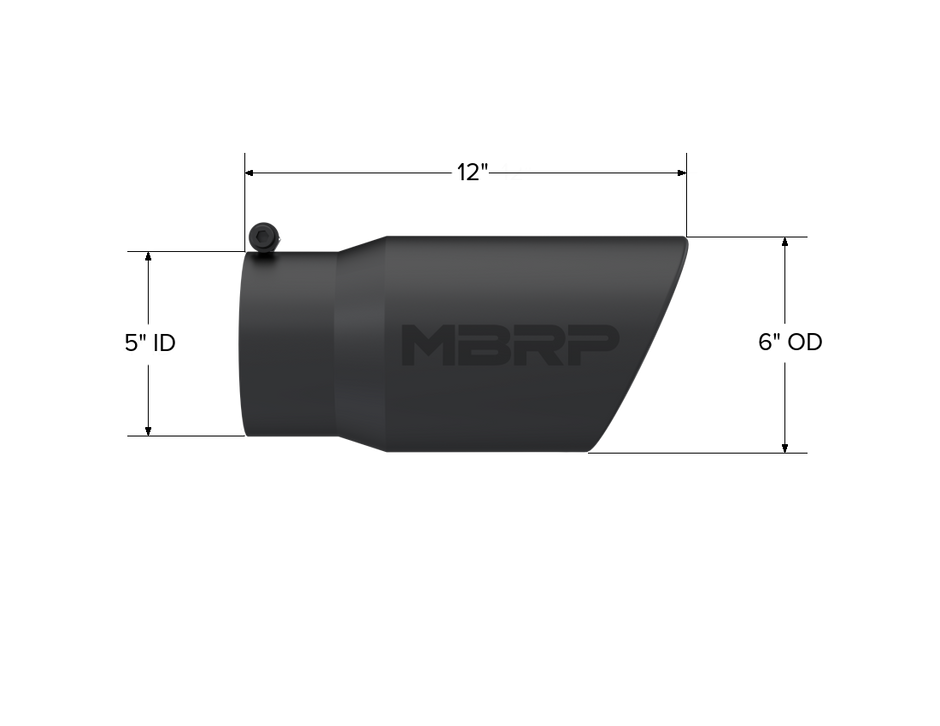 MBRP Exhaust Tip 5-Inch Inlet 6-Inch Outlet Rolled End Universal Fit Armor Black Exhaust Tip 6 Inch O.D. Angled Rolled End 5 Inch Inlet 12 Inch Length Black Coated