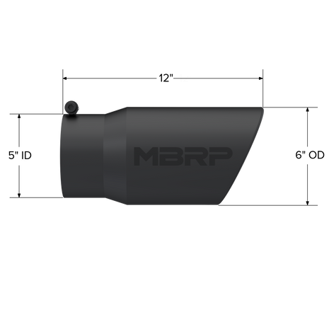 MBRP Exhaust Tip 5-Inch Inlet 6-Inch Outlet Rolled End Universal Fit Armor Black Exhaust Tip 6 Inch O.D. Angled Rolled End 5 Inch Inlet 12 Inch Length Black Coated
