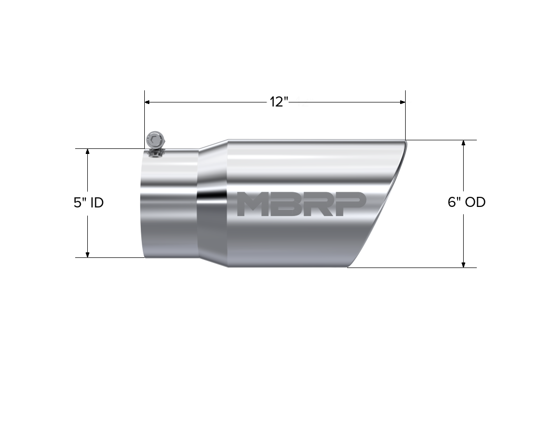 MBRP Exhaust Tip 5-Inch Inlet 6-Inch Outlet Rolled End T304 Stainless Steel Universal Fit Armor Pro Mirror Polished Exhaust Tail Pipe Tip 6 Inch O.D. Angled Rolled End 5 Inch Inlet 12 Inch Length T304 Stainless Steel