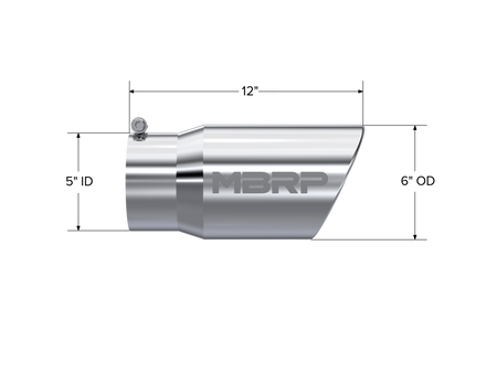 MBRP Exhaust Tip 5-Inch Inlet 6-Inch Outlet Rolled End T304 Stainless Steel Universal Fit Armor Pro Mirror Polished Exhaust Tail Pipe Tip 6 Inch O.D. Angled Rolled End 5 Inch Inlet 12 Inch Length T304 Stainless Steel