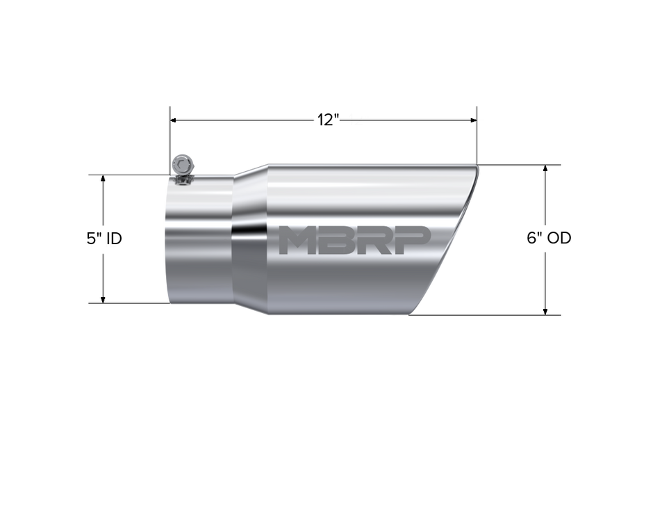 MBRP Exhaust Tip 5-Inch Inlet 6-Inch Outlet Rolled End T304 Stainless Steel Universal Fit Armor Pro Mirror Polished Exhaust Tail Pipe Tip 6 Inch O.D. Angled Rolled End 5 Inch Inlet 12 Inch Length T304 Stainless Steel