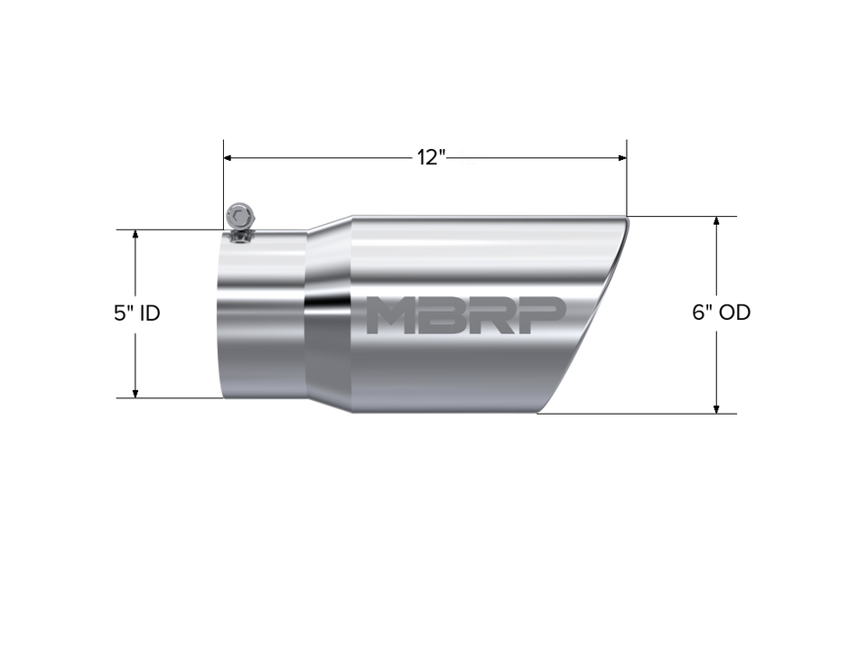 MBRP Exhaust Tip 5-Inch Inlet 6-Inch Outlet Rolled End T304 Stainless Steel Universal Fit Armor Pro Mirror Polished Exhaust Tail Pipe Tip 6 Inch O.D. Angled Rolled End 5 Inch Inlet 12 Inch Length T304 Stainless Steel