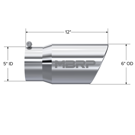 MBRP Exhaust Tip 5-Inch Inlet 6-Inch Outlet Rolled End T304 Stainless Steel Universal Fit Armor Pro Mirror Polished Exhaust Tail Pipe Tip 6 Inch O.D. Angled Rolled End 5 Inch Inlet 12 Inch Length T304 Stainless Steel