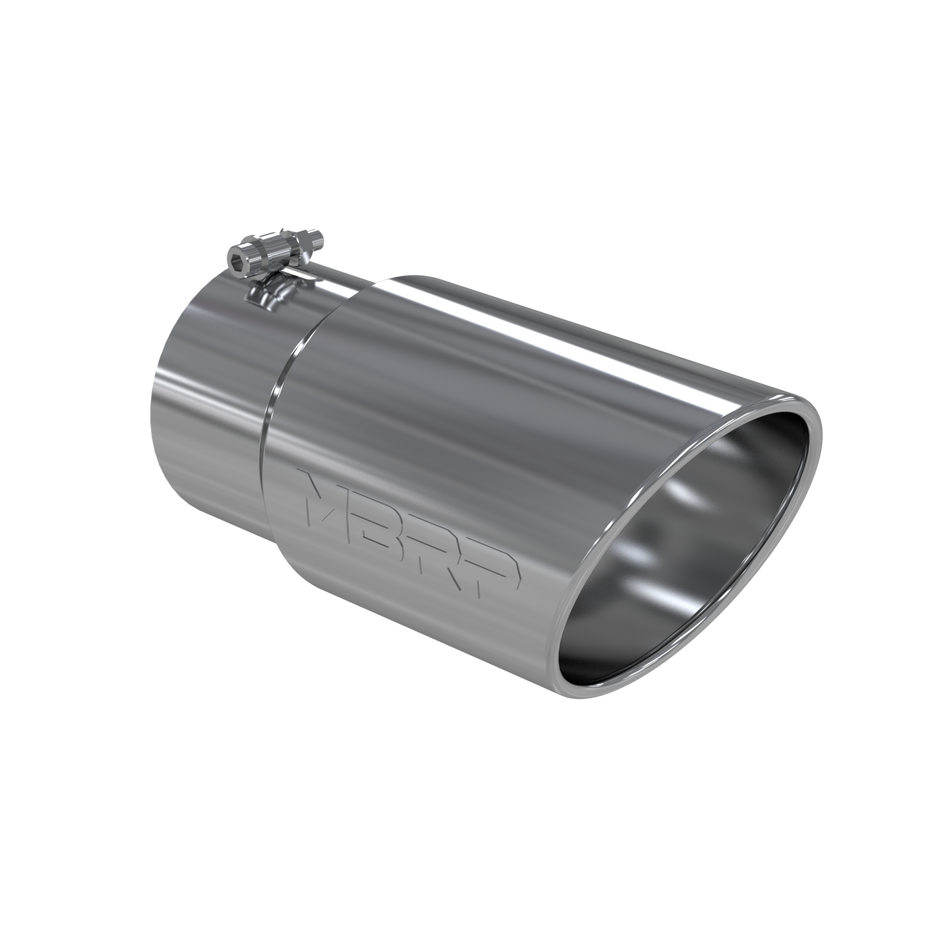 MBRP Exhaust Tip 5-Inch Inlet 6-Inch Outlet Rolled End T304 Stainless Steel Universal Fit Armor Pro Mirror Polished Exhaust Tail Pipe Tip 6 Inch O.D. Angled Rolled End 5 Inch Inlet 12 Inch Length T304 Stainless Steel