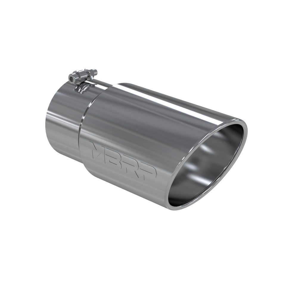 MBRP Exhaust Tip 5-Inch Inlet 6-Inch Outlet Rolled End T304 Stainless Steel Universal Fit Armor Pro Mirror Polished Exhaust Tail Pipe Tip 6 Inch O.D. Angled Rolled End 5 Inch Inlet 12 Inch Length T304 Stainless Steel