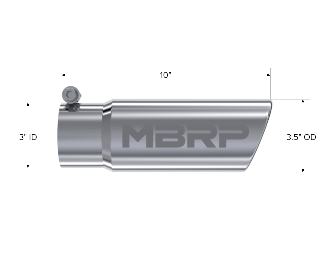 MBRP Exhaust Tip 3-Inch Inlet 3.5-Inch Outlet Rolled End T304 Stainless Steel Universal Fit Armor Pro Mirror Polished Exhaust Tip 3 1/2 Inch O.D. Angled Rolled End 3 Inch Inlet 10 Inch Length T304 Stainless Steel