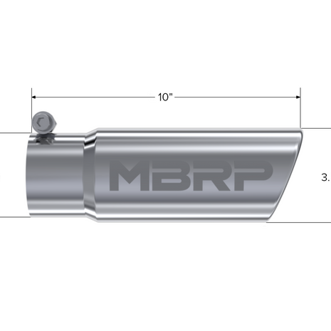 MBRP Exhaust Tip 3-Inch Inlet 3.5-Inch Outlet Rolled End T304 Stainless Steel Universal Fit Armor Pro Mirror Polished Exhaust Tip 3 1/2 Inch O.D. Angled Rolled End 3 Inch Inlet 10 Inch Length T304 Stainless Steel