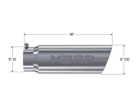 MBRP Exhaust Tip 5-Inch Inlet 6-Inch Outlet Rolled End T304 Stainless Steel Universal Fit Armor Pro Mirror Polished Exhaust Tip 6 Inch O.D. Angled Rolled End 5 Inch Inlet 18 Inch Length T304 Stainless Steel