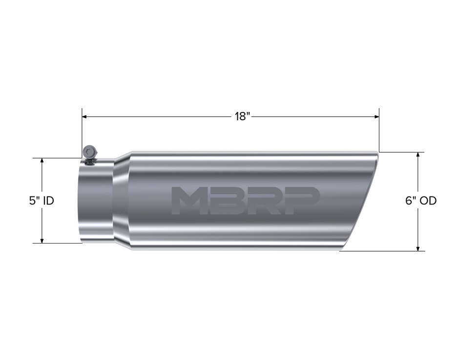 MBRP Exhaust Tip 5-Inch Inlet 6-Inch Outlet Rolled End T304 Stainless Steel Universal Fit Armor Pro Mirror Polished Exhaust Tip 6 Inch O.D. Angled Rolled End 5 Inch Inlet 18 Inch Length T304 Stainless Steel
