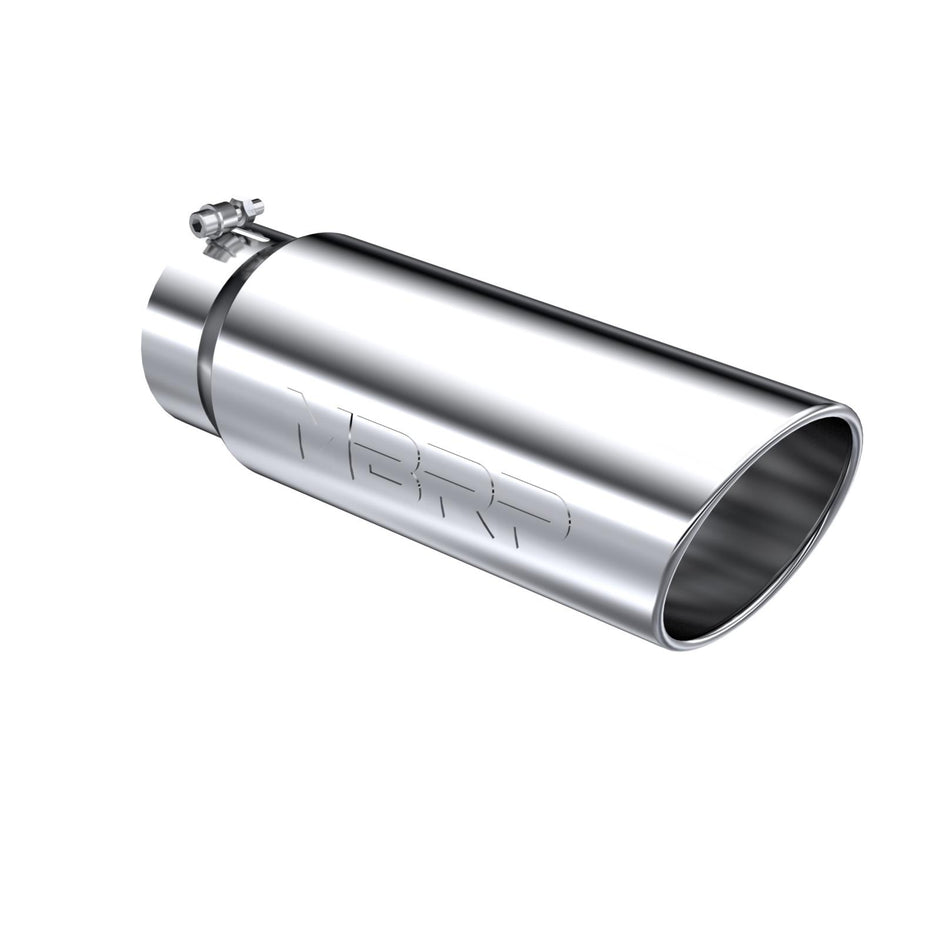 MBRP Exhaust Tip 5-Inch Inlet 6-Inch Outlet Rolled End T304 Stainless Steel Universal Fit Armor Pro Mirror Polished Exhaust Tip 6 Inch O.D. Angled Rolled End 5 Inch Inlet 18 Inch Length T304 Stainless Steel
