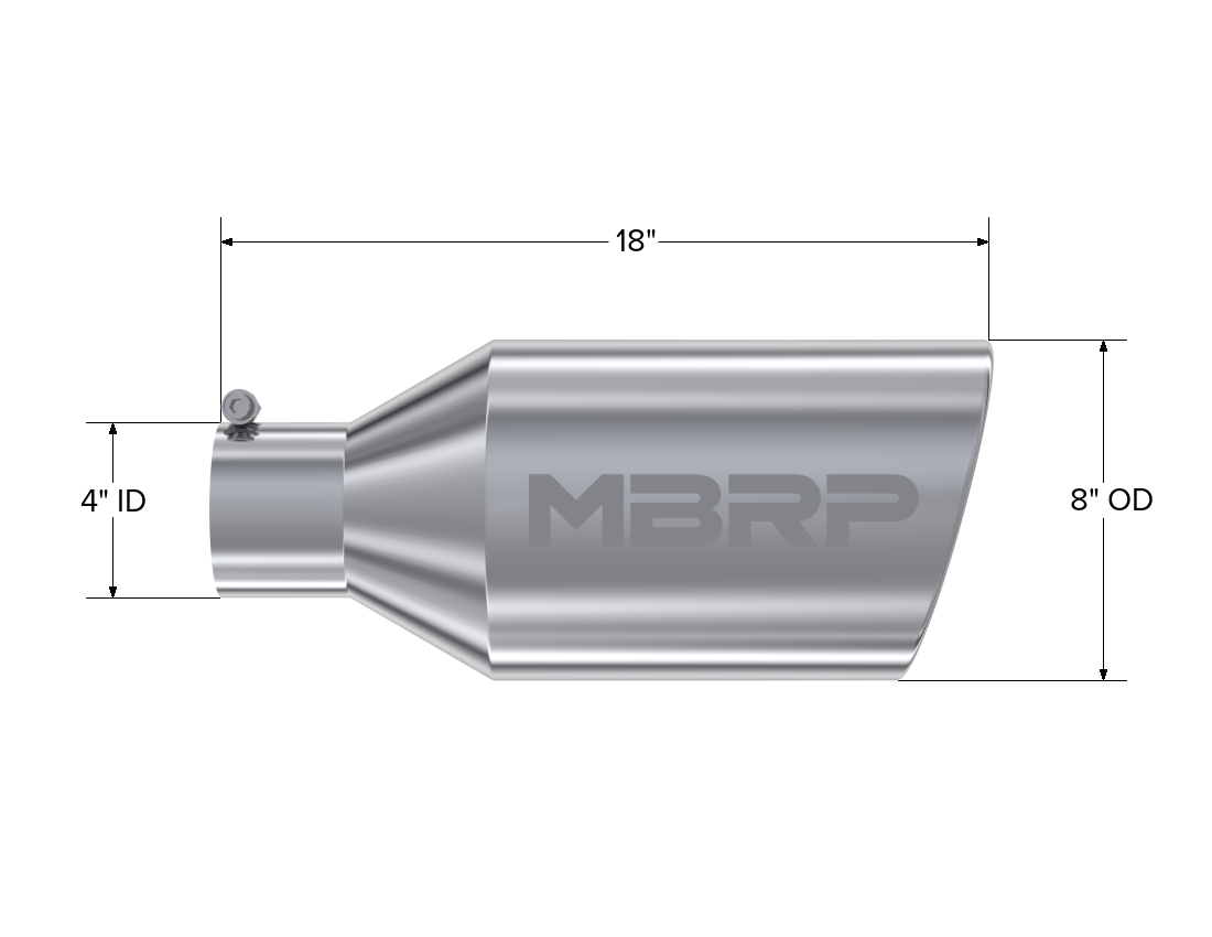 MBRP Exhaust Tip 4-Inch Inlet 8-Inch Outlet Rolled End T304 Stainless Steel Universal Fit