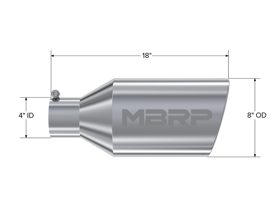 MBRP Exhaust Tip 4-Inch Inlet 8-Inch Outlet Rolled End T304 Stainless Steel Universal Fit