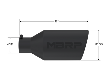 MBRP Exhaust Tip 4-Inch Inlet 8-Inch Outlet Rolled End Black Coated Universal Fit