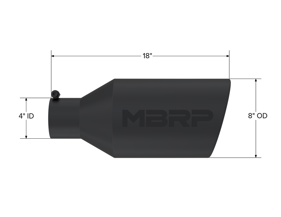 MBRP Exhaust Tip 4-Inch Inlet 8-Inch Outlet Rolled End Black Coated Universal Fit