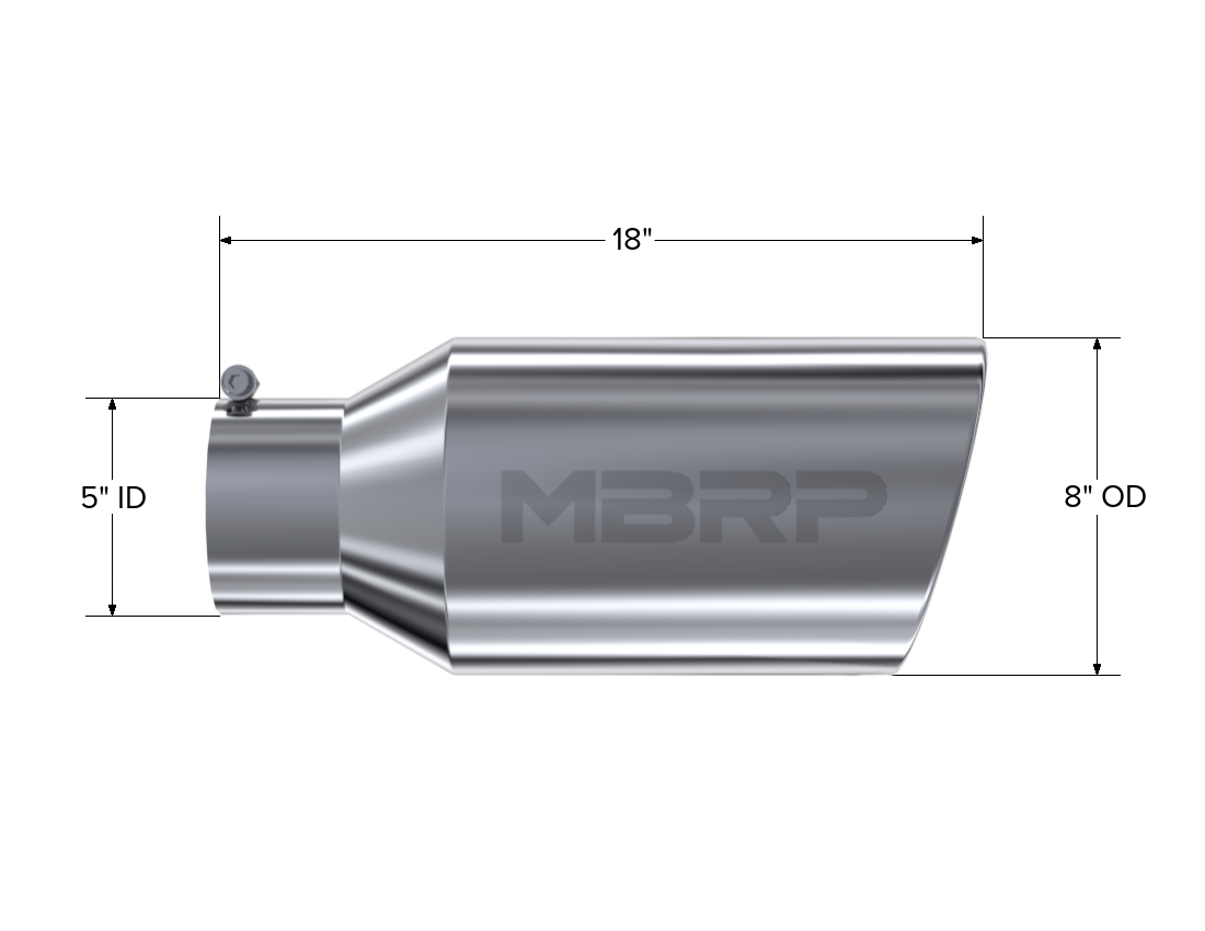 MBRP Exhaust Tip 5-Inch Inlet 8-Inch Outlet Rolled End T304 Stainless Steel Universal Fit