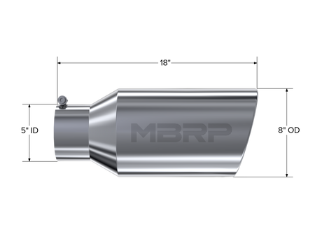 MBRP Exhaust Tip 5-Inch Inlet 8-Inch Outlet Rolled End T304 Stainless Steel Universal Fit