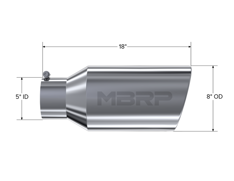 MBRP Exhaust Tip 5-Inch Inlet 8-Inch Outlet Rolled End T304 Stainless Steel Universal Fit