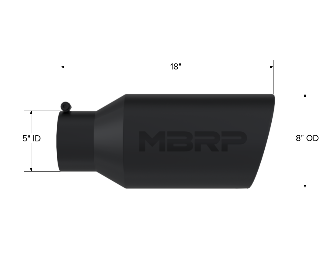 MBRP Exhaust Tip 5-Inch Inlet 6-Inch Outlet Rolled End Universal Fit Armor Black Exhaust Tip 8 Inch O.D. Rolled End 5 Inch Inlet 18 Inch Length Black