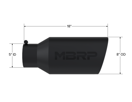 MBRP Exhaust Tip 5-Inch Inlet 6-Inch Outlet Rolled End Universal Fit Armor Black Exhaust Tip 8 Inch O.D. Rolled End 5 Inch Inlet 18 Inch Length Black