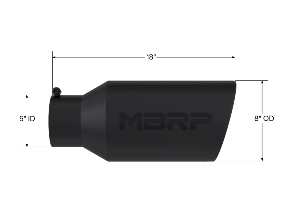 MBRP Exhaust Tip 5-Inch Inlet 6-Inch Outlet Rolled End Universal Fit Armor Black Exhaust Tip 8 Inch O.D. Rolled End 5 Inch Inlet 18 Inch Length Black