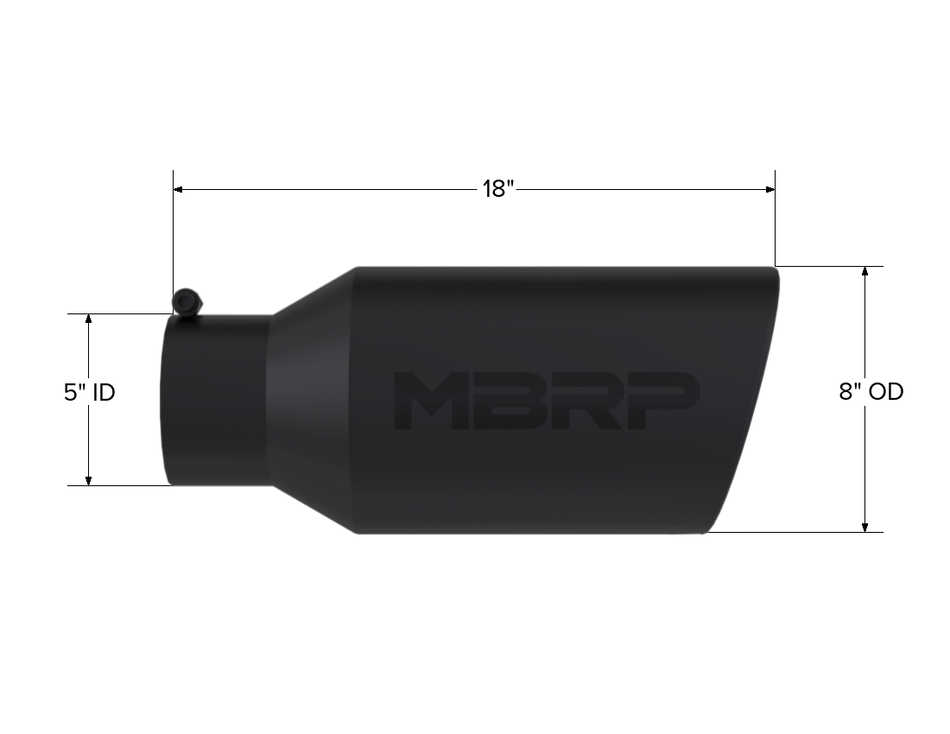 MBRP Exhaust Tip 5-Inch Inlet 6-Inch Outlet Rolled End Universal Fit Armor Black Exhaust Tip 8 Inch O.D. Rolled End 5 Inch Inlet 18 Inch Length Black