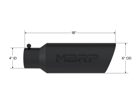 MBRP Exhaust Tip 4-Inch Inlet 6-Inch Outlet Rolled End Black Coated Universal Fit