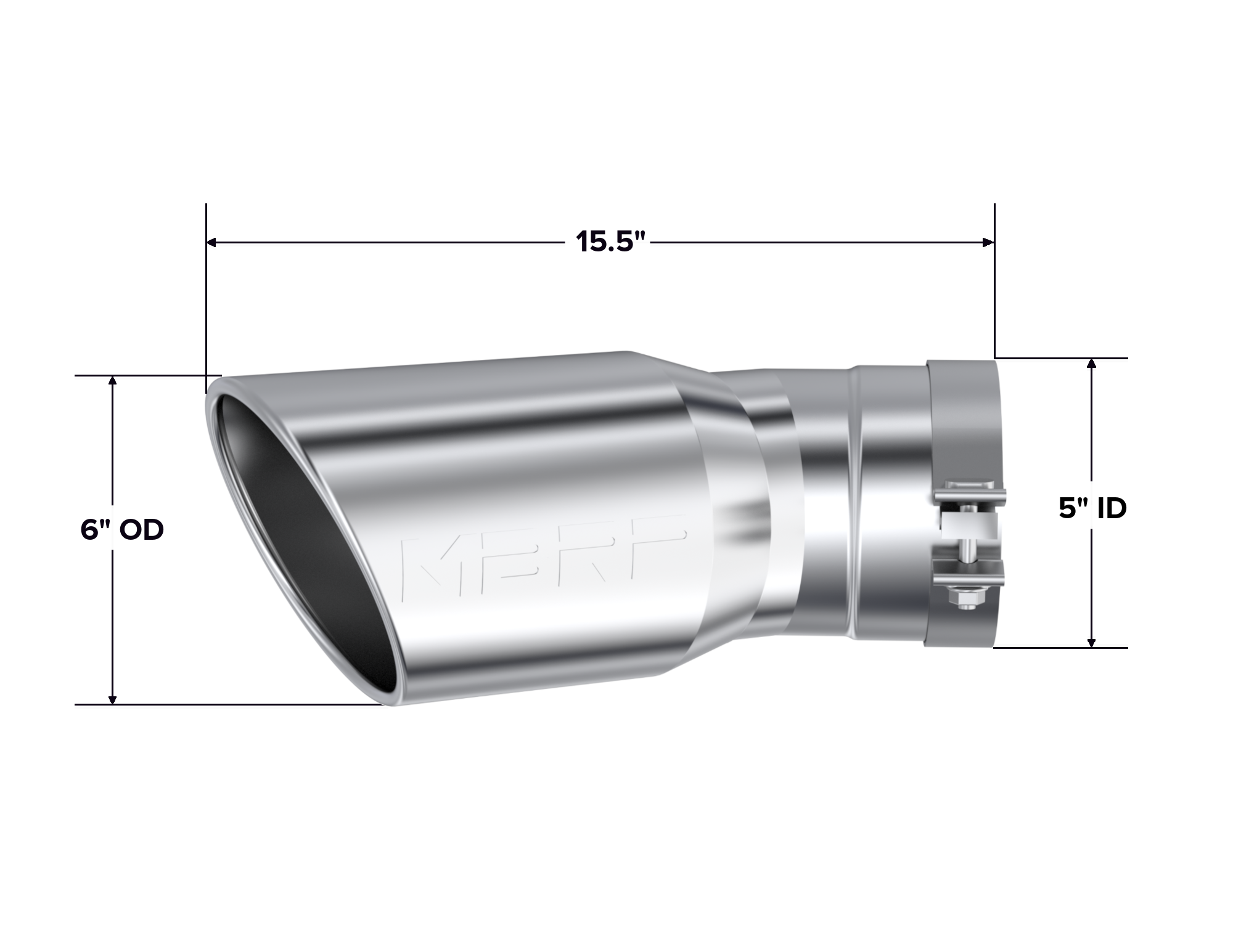 MBRP Exhaust Tip 5-Inch Inlet 6-Inch Outlet Rolled End T304 Stainless Steel 2015-2025 Chevy Silverado 2500 HD/3500 HD; 2015-2025 GMC Sierra 2500 HD/3500 HD