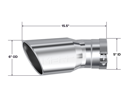 MBRP Exhaust Tip 5-Inch Inlet 6-Inch Outlet Rolled End T304 Stainless Steel 2015-2025 Chevy Silverado 2500 HD/3500 HD; 2015-2025 GMC Sierra 2500 HD/3500 HD