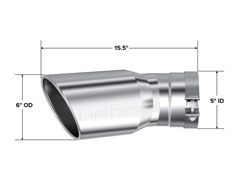 MBRP Exhaust Tip 5-Inch Inlet 6-Inch Outlet Rolled End T304 Stainless Steel 2015-2025 Chevy Silverado 2500 HD/3500 HD; 2015-2025 GMC Sierra 2500 HD/3500 HD