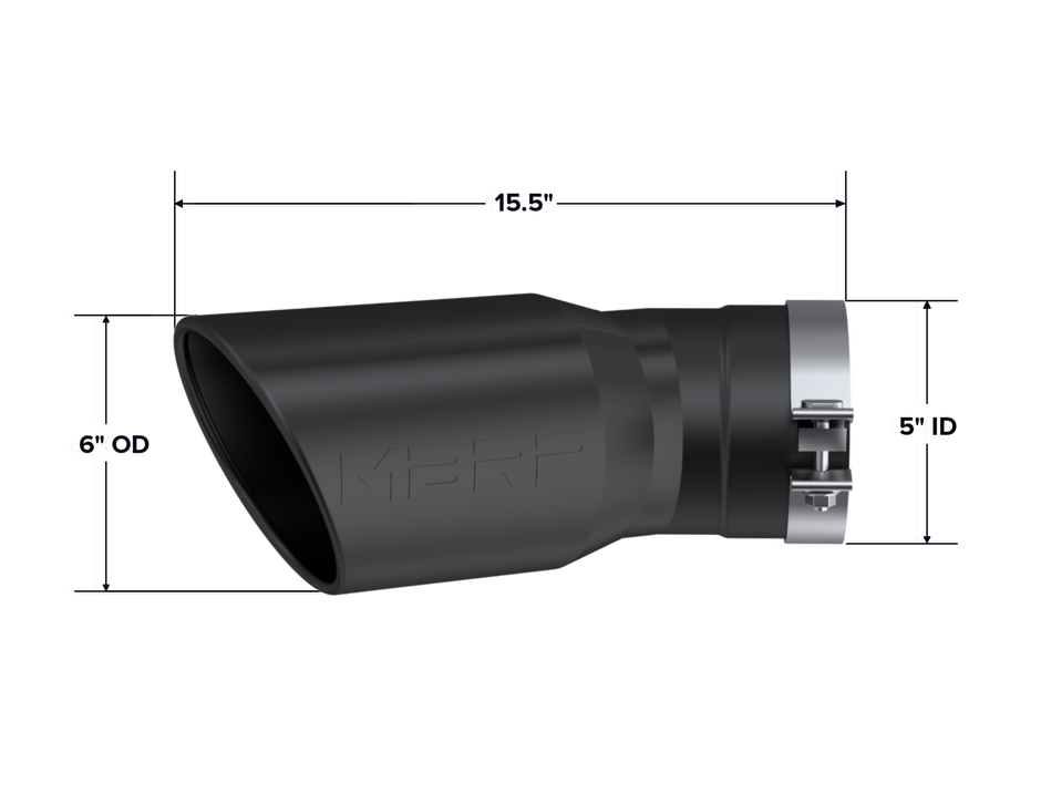 MBRP Exhaust Tip 5-Inch Inlet 6-Inch Outlet Rolled End 2015-2025 Chevy Silverado 2500 HD/3500 HD; 2015-2025 GMC Sierra 2500 HD/3500 HD