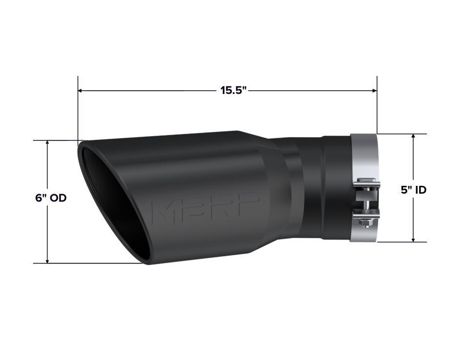 MBRP Exhaust Tip 5-Inch Inlet 6-Inch Outlet Rolled End 2015-2025 Chevy Silverado 2500 HD/3500 HD; 2015-2025 GMC Sierra 2500 HD/3500 HD