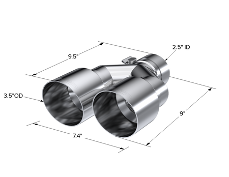 MBRP Exhaust Tip 2.5-Inch Inlet 3.5-Inch Outlet 9.5-Inch Length Single Wall T304 Stainless Steel Universal Fit