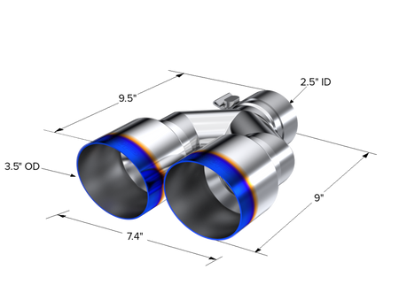 MBRP Exhaust Tip 2.5-Inch Inlet 3.5-Inch Outlet 9.5-Inch Length Single Wall Burnt End T304 Stainless Steel Universal Fit Left 9.5 Right 9
