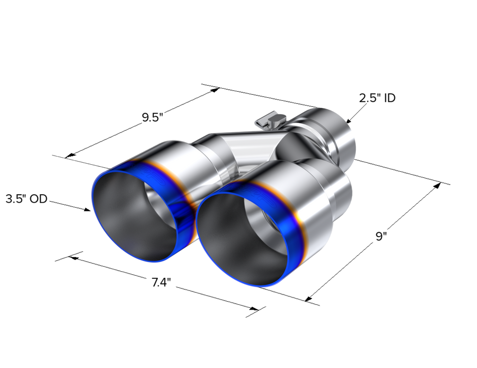MBRP Exhaust Tip 2.5-Inch Inlet 3.5-Inch Outlet 9.5-Inch Length Single Wall Burnt End T304 Stainless Steel Universal Fit Left 9.5 Right 9