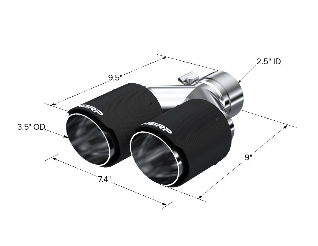 MBRP Exhaust Tip 2.5-Inch Inlet 3.5-Inch Outlet 9.45-Inch Length Dual Wall Carbon Fiber Universal Fit Left 9.5 Right 9