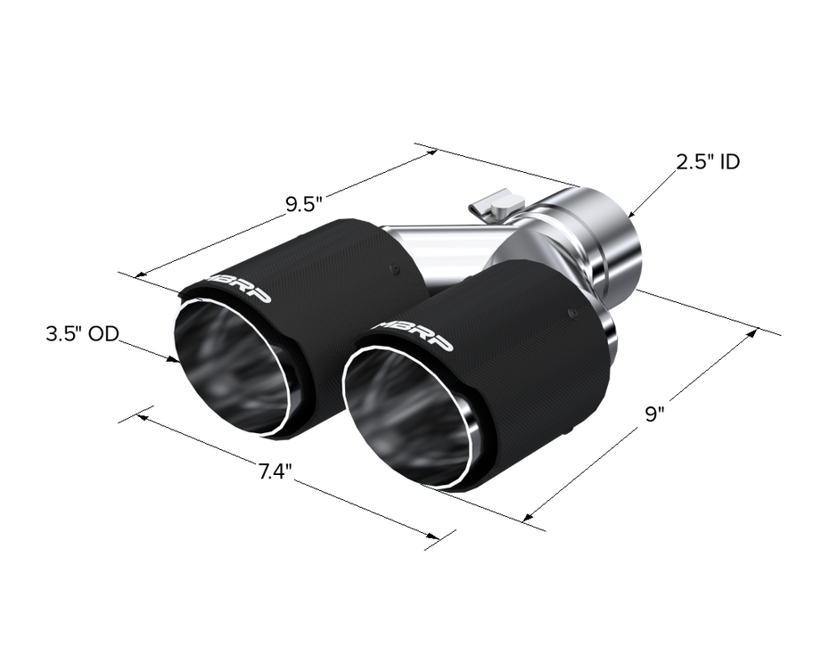 MBRP Exhaust Tip 2.5-Inch Inlet 3.5-Inch Outlet 9.45-Inch Length Dual Wall Carbon Fiber Universal Fit Left 9.5 Right 9