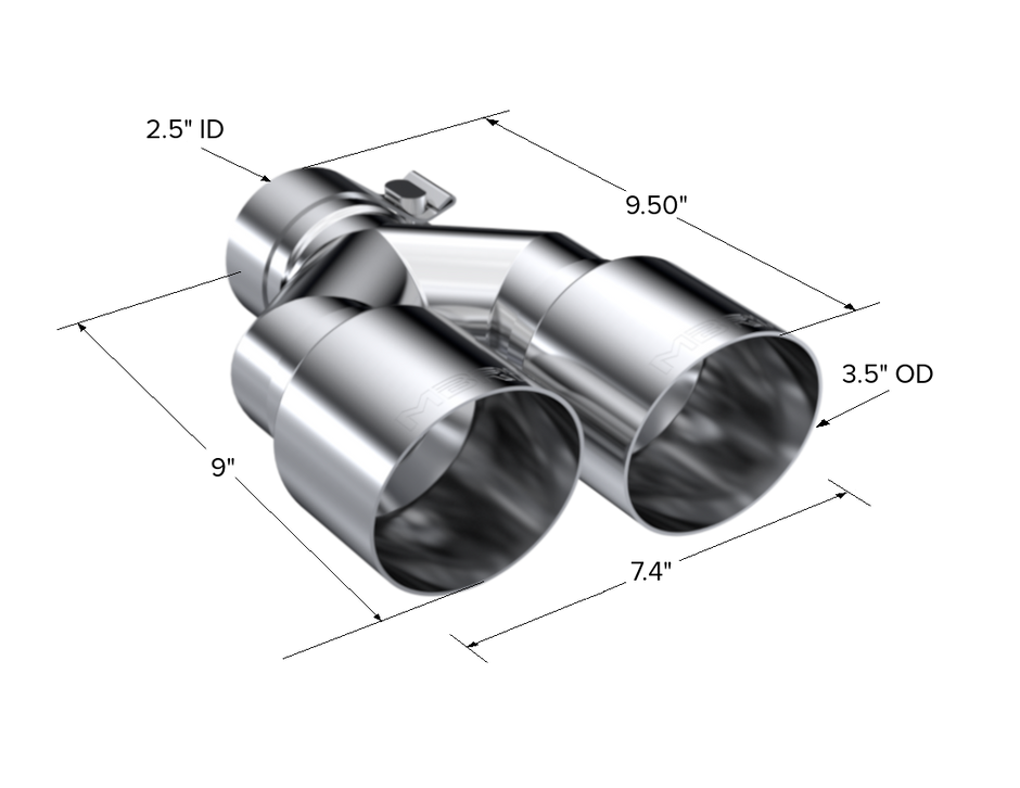 MBRP Exhaust Tip 2.5-Inch Inlet 3.5-Inch Outlet 9.5-Inch Length Dual Wall T304 Stainless Steel Universal Fit